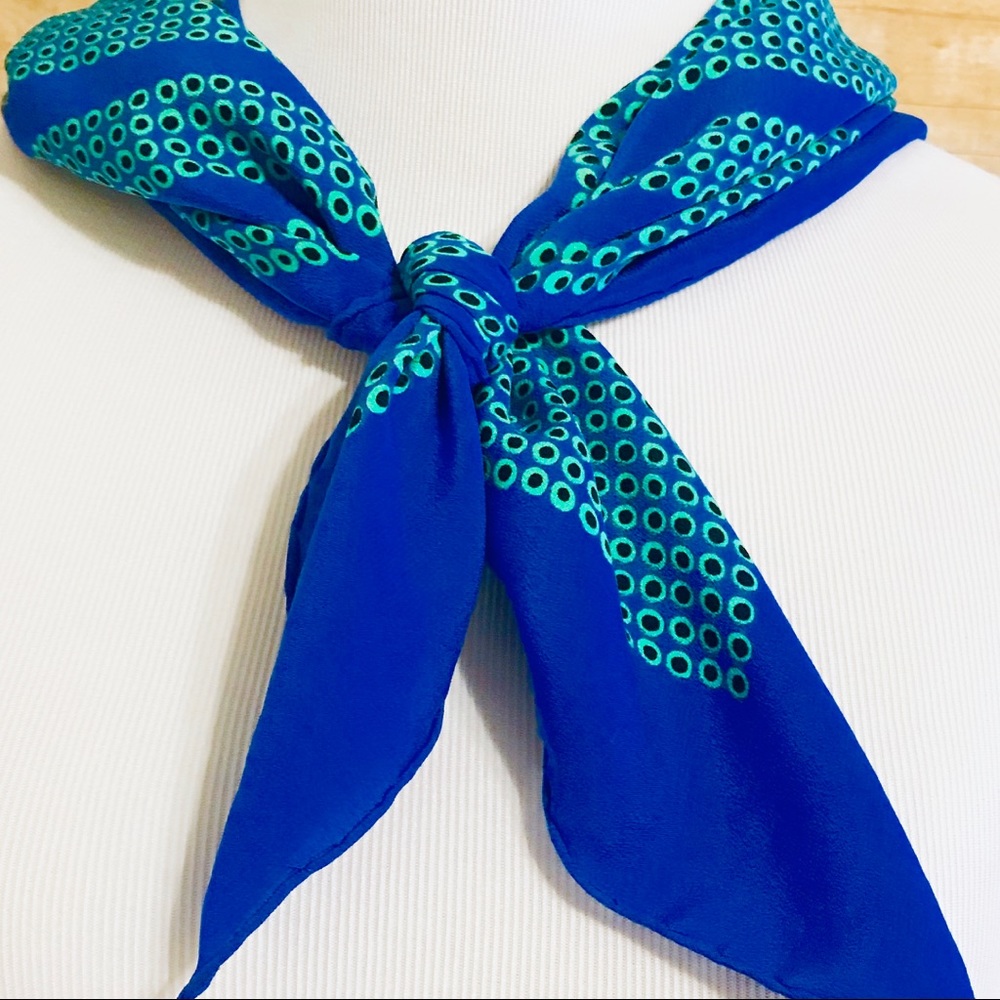 Vintage Geoffrey Beene blue and green silk scarf